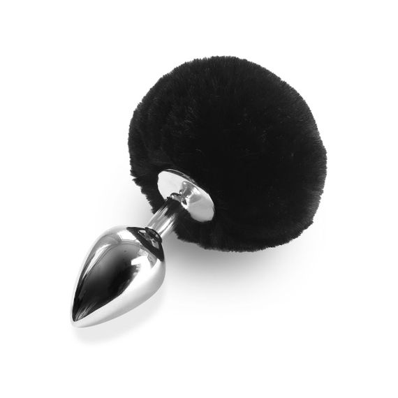 Металева анальна пробка М Art of Sex - Metal Butt plug Rabbit Tail Black, діаметр 3,4 см
