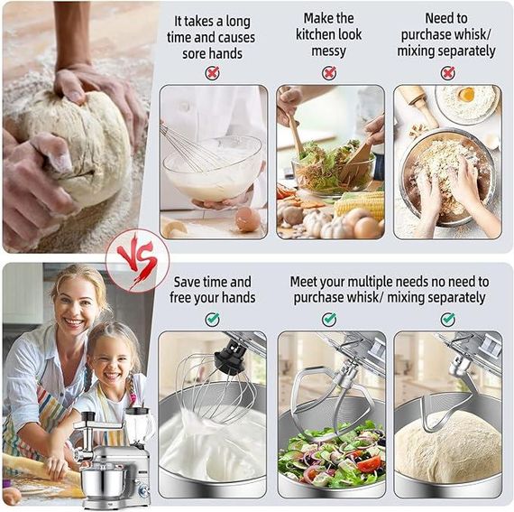 Універсальний кухонний комбайн Homlee 3 в 1, 1800 Вт — тістоміс, міксер, м’ясорубка, соковичавниця 1,5 л, чаша 5,5 л | Зображення 4
