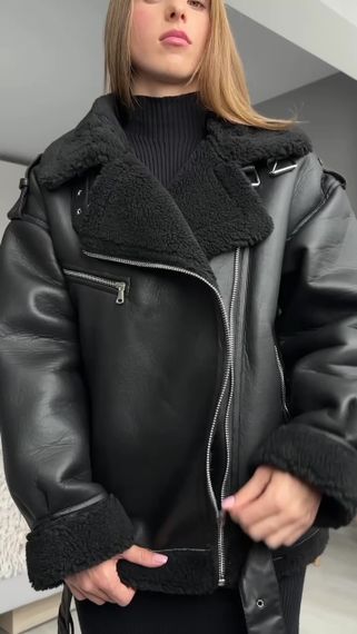 Дубленка OVERSIZE из эко-кожи женская, цвет черный XL | Зображення 1