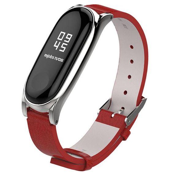 Шкіряний ремінець Primo Mijobs для фітнес-браслета Xiaomi Mi Band 3 - Red&Silver | Зображення 1