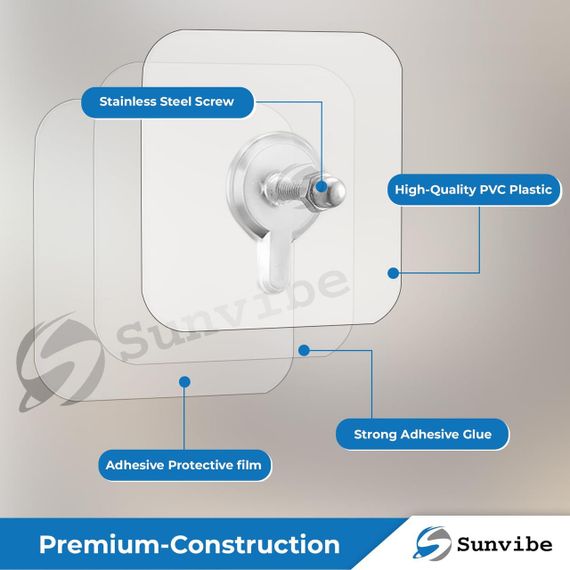 Кріплення самоклейні, міцні без свердління, для дому, настінний гачок, SUNVIBE, комплект 4 шт. | Зображення 3
