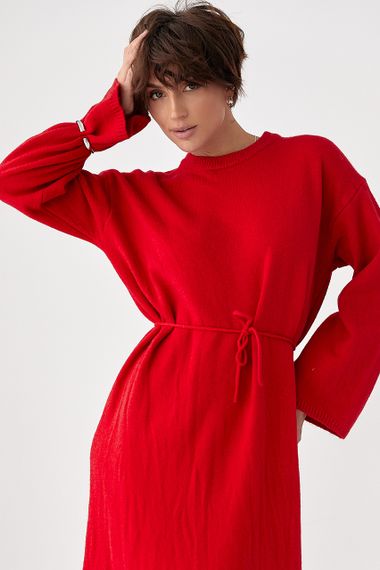 Довга в'язана вільна сукня - червоний цвет, ONE SIZE (є розміри) | Зображення 2