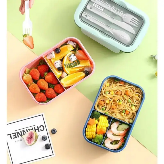 Контейнер герметичний для їжі Lunch box, Ланч Бокс із поліпропілену для їжі з приладами та кришкою | Зображення 9