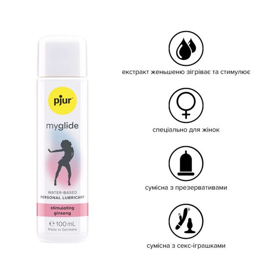 Збуджувальна змазка на водній основі pjur my glide 100 мл, із женьшенем, зігріває | Зображення 1