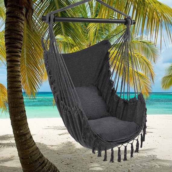 Подвесное кресло качеля с 2 подушками до 150 кг для помещения улицы, комнаты, террасы, сада, серый поли-хлопок | Зображення 5