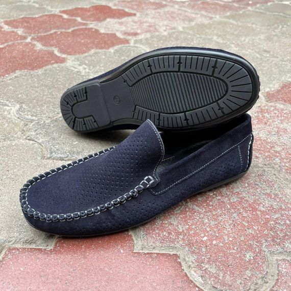 Темно синие перфорированные мужские мокасины 41 размер | Зображення 6