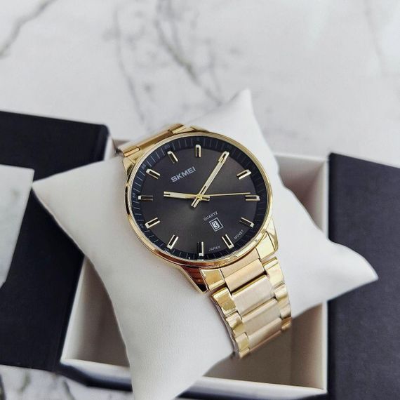Мужские кварцевые наручные часы Skmei 1878 Gold/Black | Зображення 4