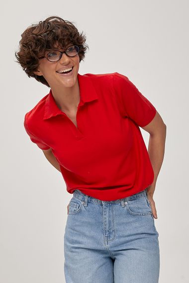 Однотонне в'язане поло - червоний цвет, ONE SIZE (є розміри)