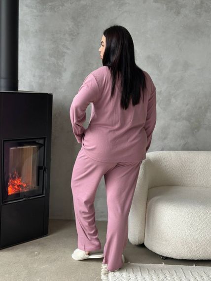 Жіноча піжама PLUS SIZE рожевого кольору з хмаринками з мікрофлісу | Зображення 7