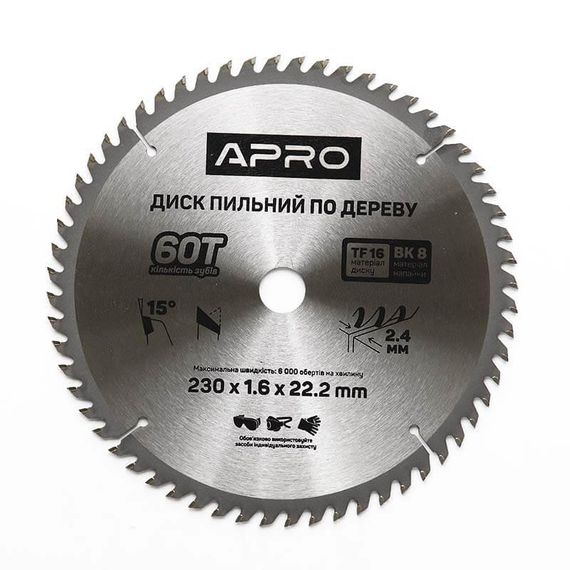 Диск пиляльний для дерева 230х22,2х60T APRO 8302001