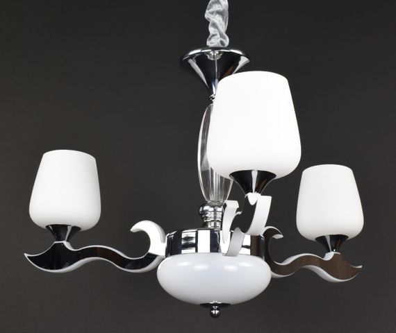 Люстра підвісна на 3 лампочки з пультом 27162 Хром 50-100х62х62 см. | Зображення 5