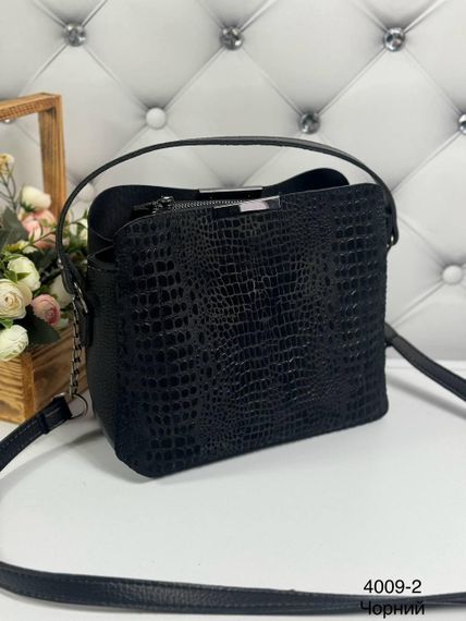 Сумка маленька замшева крос-боді на плече з ручкою Зміїний принт Чорна