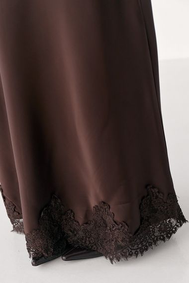 Сатинова спідниця з мереживом - коричневий цвет, L (є розміри) | Зображення 3