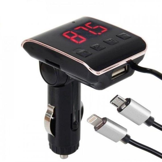 Автомобільний FM Модулятор HZ H22BT ∙ FM-трансмітер з Bluetooth від прикурювача з USB портом + Кабель USB + Кабель iPhone | Зображення 1