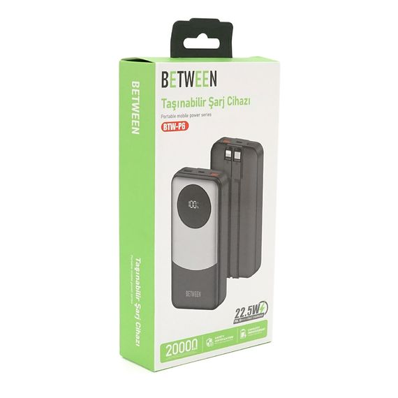 Power bank BETWEEN BTW-P6 20000mAh, 22.5W, 2 кабелі: Type-C+Lighting, 460g | Зображення 1