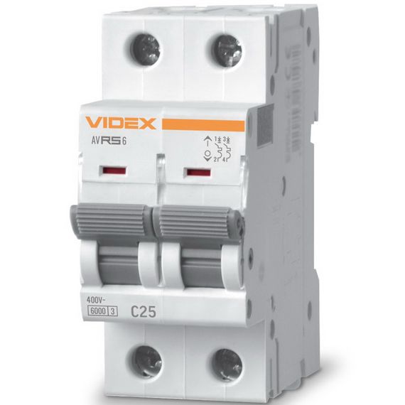 Автоматичний вимикач RS6 2п 25А С 6кА VIDEX RESIST (VF-RS6-AV2C25)