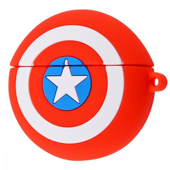 Силіконовий футляр Marvel & DC series для навушників AirPods 1/2 + кільце Капітан Америка / Червоний | Зображення 1