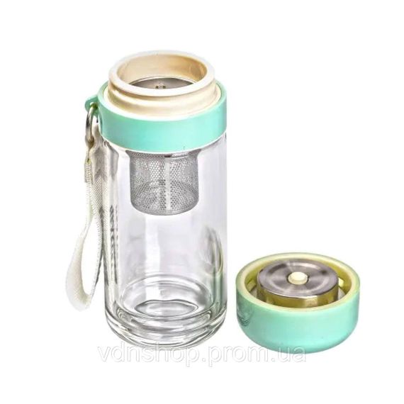 Термос стеклянный Hexagram с двойными стенками и заварником 240 мл мятный HP-14-40M | Зображення 1