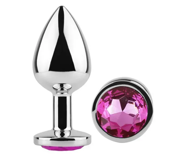Анальна пробка із кристалом EGZO - Silver Round Plug Rose size M Sex Aura | Зображення 1