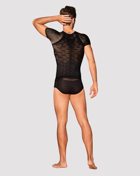 Чоловіча напівпрозора футболка з орнаментом Obsessive T102 T-shirt S/M/L, чорна sexstyle | Зображення 3