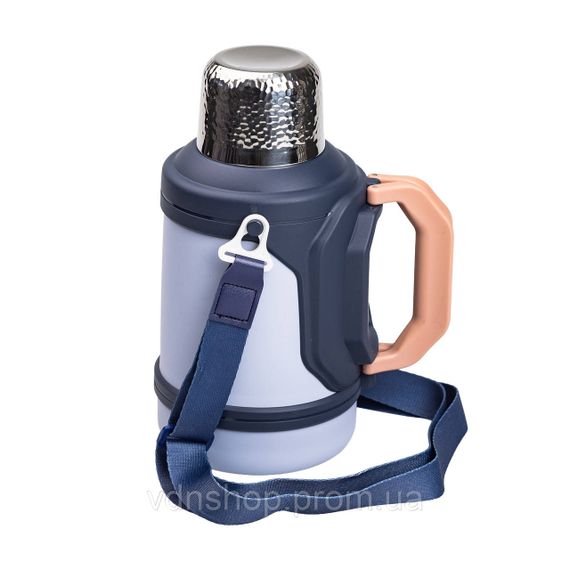 Термос Vacuum Cup 1.5 литра с ремешком и складной ручкой темно-синий HP-14-21BL | Зображення 3