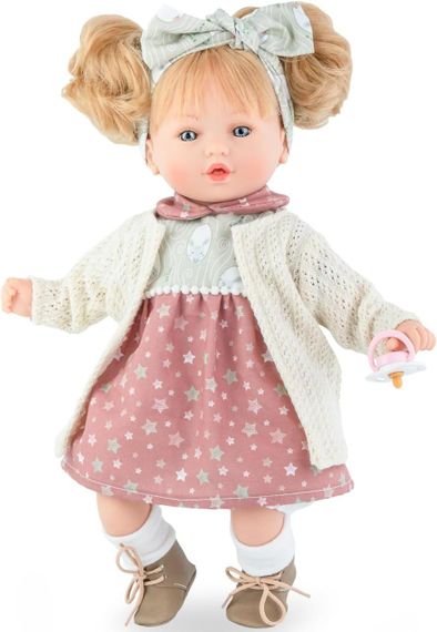 Большая Испанская Виниловая Кукла Marina & Pau Девочка Блондинка с Хвостиками и Повязкой Alina Petite Winter 40 см в Коробке | Зображення 1