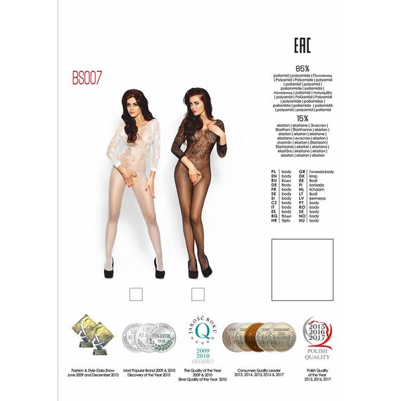 Бодістокінг Passion BS007 black, комбінезон, закриті плечі, рукав 3/4 | Зображення 5