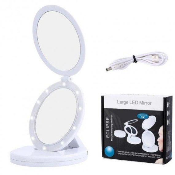 Дзеркало з LED-підсвіткою кругле Large LED Mirror (складне, 5X)
