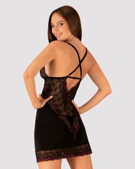 Сорочка и стринги Obsessive Vanessme Черная L/XL | Зображення 1