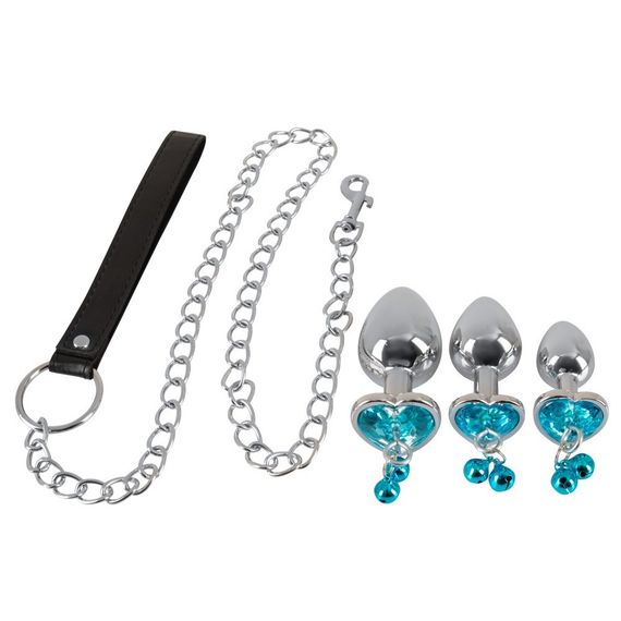 Анальні пробки з повідцем You2Toys Butt Plug Set, срібні Sex Aura