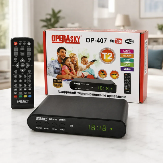 Цифровий TV тюнер Operasky OP-407 Full HD 1080p ефірний DVB-T2 ресивер Full HD з Wi-Fi та USB приставка з LED-дисплеєм