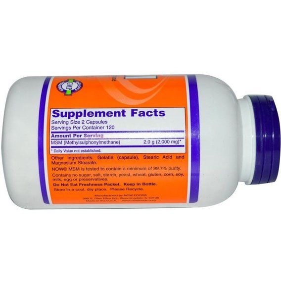 Препарат для суглобів та зв'зок NOW Foods MSM 1000 mg 240 Veg Caps | Зображення 2