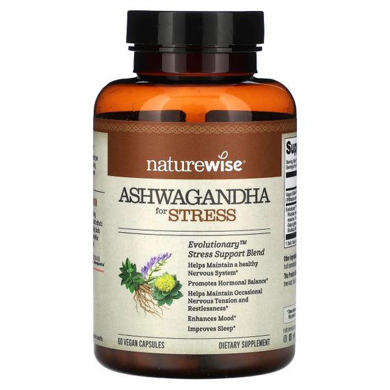 Ашвагандха від стресу, Ashwagandha, NatureWise, 60 вегетаріанських капсул