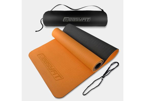 Килимок для йоги та фітнесу EasyFit TPE+TC 6 мм двошаровий + Чохол помаранчевий з чорним (EF-1924s-ORB)