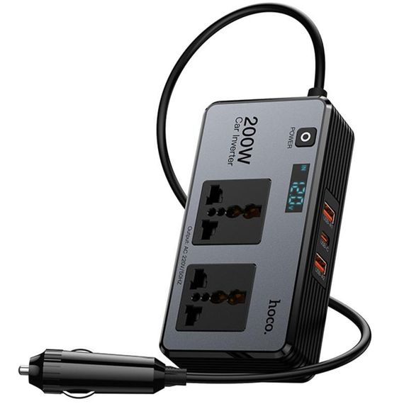 АЗП інвертор Hoco Z66 New PD66W+QC3.0 (2USB-A/1C/2xSocket) (0.5m) Black | Зображення 4