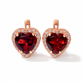 Серьги из красного золота  с гранатами в форме сердца S-0416