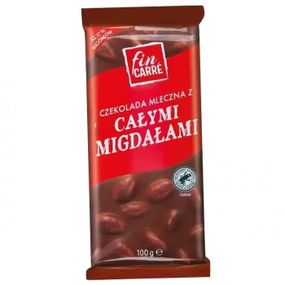 Шоколад молочний Fin Carre з цільними лісовими горіхами (мигдаль), 100 г, (24% горіхів)