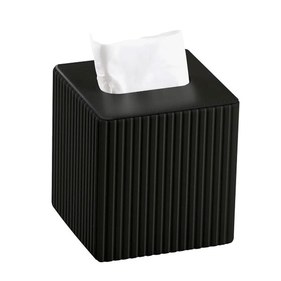 Серветниця з екошкіри квадратна 13х13х14.5 см органайзер для серветок на стіл, Чорний HP-3-201B