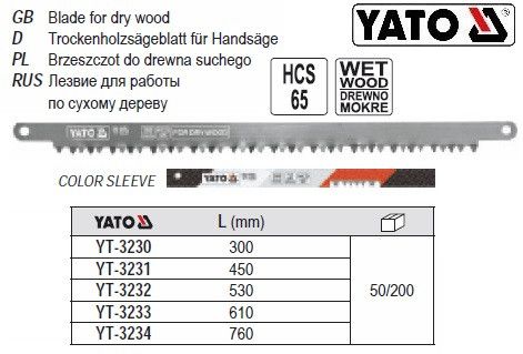 Полотно для лучкової ножовки YATO Польща HCS 65 l=300 мм YT-3230