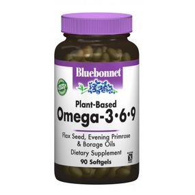 Жирные кислоты Bluebonnet Nutrition Омега 3-6-9 на Растительной Основе 1000мг, 90 желатиновых к (BLB-01012) -