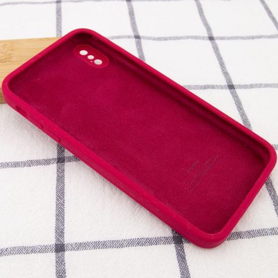 Чохол Silicone Case Square Full Camera Protective (AA) для Apple iPhone X / XS (5.8") Червоний / Rose Red | Зображення 2