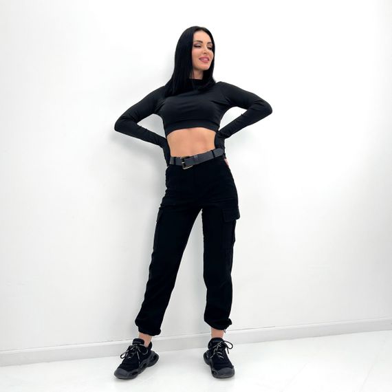 Женские вельветовые брюки карго с накладными карманами GF01710 цвет черный, размер 50/52 | Зображення 1