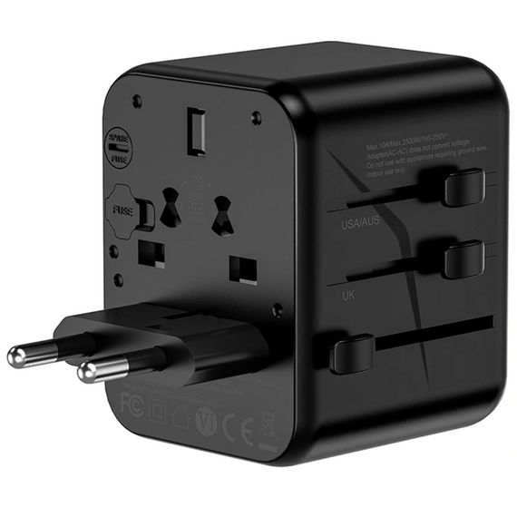 Мережевий універсальний перехідник WIWU UA012 Warrior 12W + 1USB-A/1C Black | Зображення 1