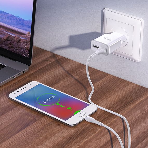 МЗП Hoco C88A Star round 2.4A (2USB-A) + кабель USB to MicroUSB Білий | Зображення 3