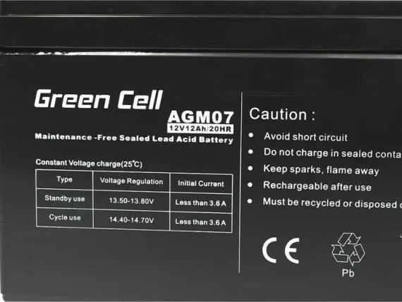 Акумуляторна батарея Greencell AGM 12V 12Ah | Зображення 1