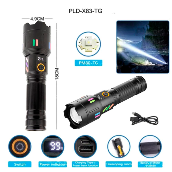 Ліхтар понад яскравий X83 PM30-TG, Power Bank, zoom, АКБ 26650, індикація заряду, ЗП Type-C | Зображення 5