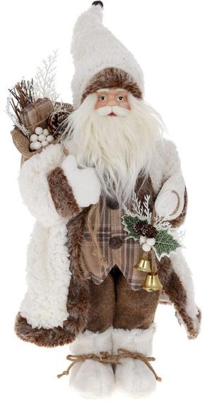 Интерьерная новогодняя фигурка Santa с колокольчиками 45см бежевый с коричневым