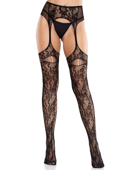 Колготки Leg Avenue Net Stockings with Attached Garter Belt One Size Black | Зображення 2