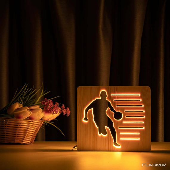 Светильник ночник ArtEco Light из дерева LED "Баскетболист с мячем" с пультом и...