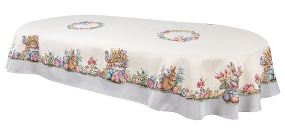 Скатертина гобеленова овальна OVAL1289GR-240 Limaso, 137х240, Овальна, Великодній, Без люрексу, 75% поліестер, 22% бавовна, 3% акрил, Гобелен